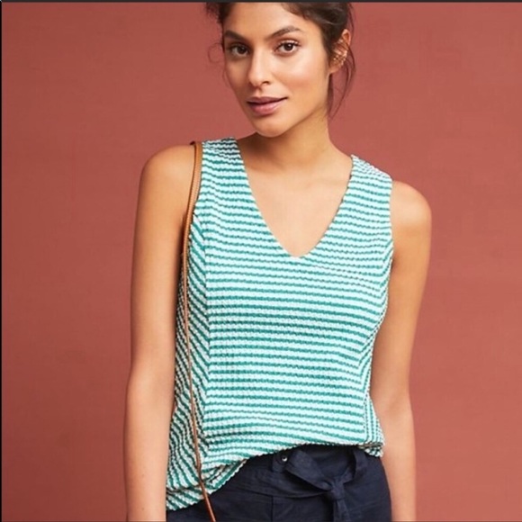 Anthropologie Tops - Anthropologie Maeve Franconia Green Stripe Top Size XS
